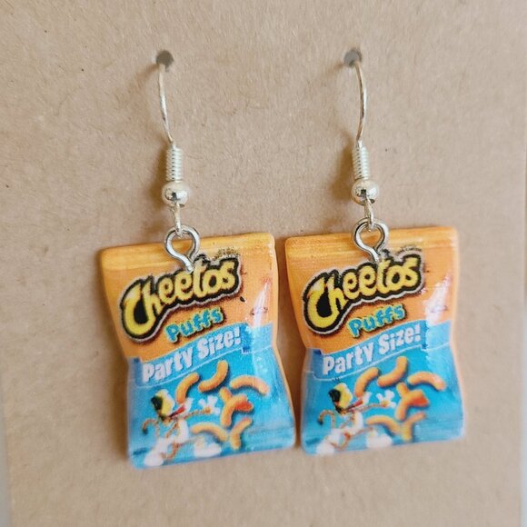 Handmade Cheetos Theme Multi-Color Dangle Earrings NWOT Ladies Fun Quirky Event - Picture 1 of 4